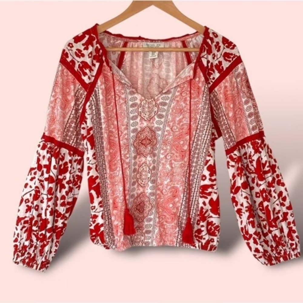 Rachel Zoe Cotton Tassel Ling Sleeve Shirt Sz L